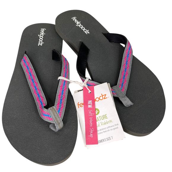 Feelgoodz Natural Rubber Flip Flop Sandals Soft Woven Strap 7 Parakeet New - Picture 1 of 14